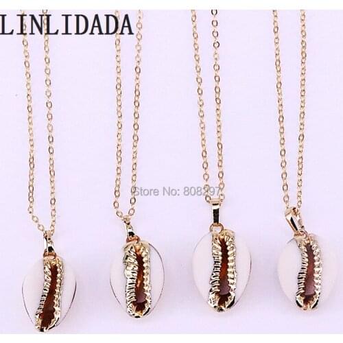 10Pcs Fashion Design Gold Electroplated Conch Shell Shape Pendant Necklaces For Women Jewelry