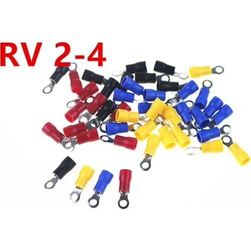 100PCS/50PCS Pack RV2-4 Blue Ring Insulated Wire Connector Electrical Crimp Terminal Cable Wire Connector for 1.5-2.5mm2