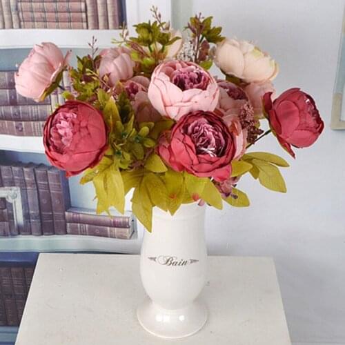 13 Branches Small fresh Artificial Silk Peony Bouquets Big Flowers for Wedding Party Office Hotel Home Garden Decoration