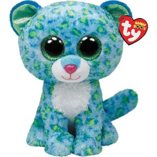 15 CM Ty Beanie Big Eyes Blue Leopard with Green Ears Cute Simulation Plush Panther Toys Boys and Girls Soft Birthday Gift Doll