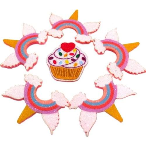 20Pcs/Lot Childrens Dream Rainbow Unicorn birthday Cake Appliques For Christmas Party Hair Clip Decor Accessories Patches