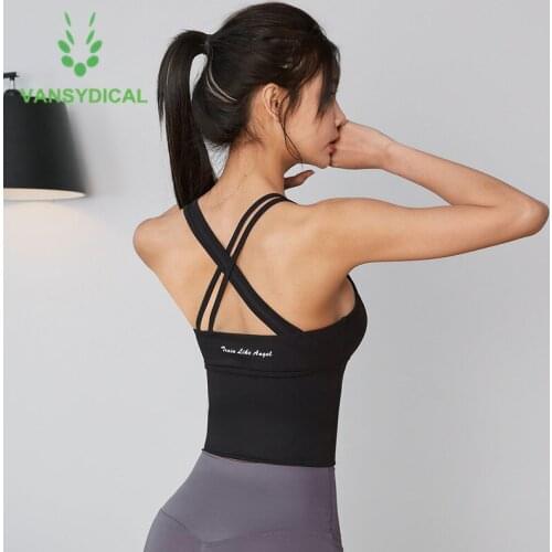 2021 Women Sports Workout Yoga Bra Vest-type Shockproof Running Gym Bra Tops Cross Shoulder Strap Fitness Training Underwear
