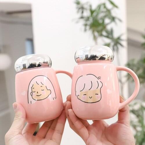 380ml Cartoon cute mirror cover ceramic cup sealed and leak-proof creative beverage coffee cup tea cup Milk Cup Birthday gift