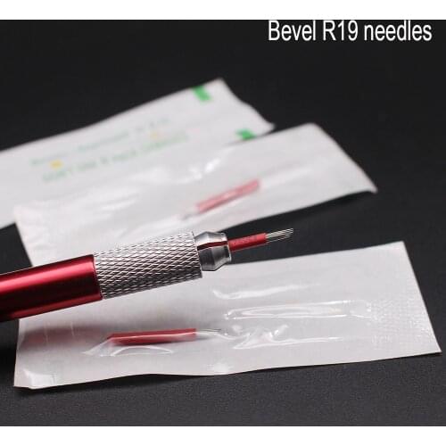 50 Pcs/lot Bevel R19 Needles Permanent Makeup Microblading 3D Fog Eyebrow Embroidery Manual 19 pins Round Needles