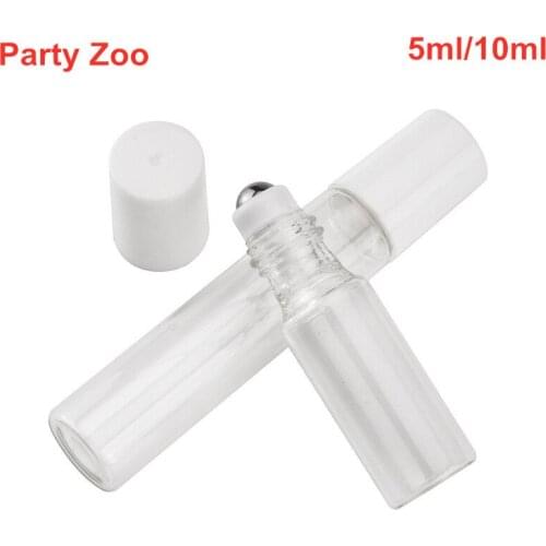 500 X 5ML/10ML Clear Refillable Empty Glass Roll-On Essential Oils Bottle Black/White Plastic Cap With Glass Steel Roller Ball