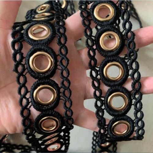 5yds Beaded Chain Gold Metal Buttons Lace Trimming Ribbon Fabric DIY Handmade Sewing Clothing Accessories Wedding Dress Applique