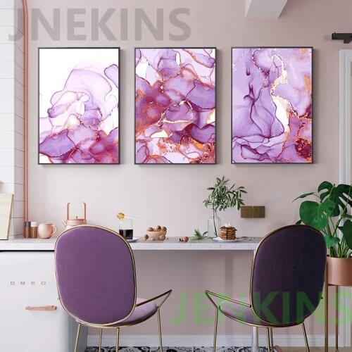 Violet Gold Marble Abstract Poster Stone Textures Wall Art Print Picture Canvas Painting Interior Living Room Decoration JENKINS