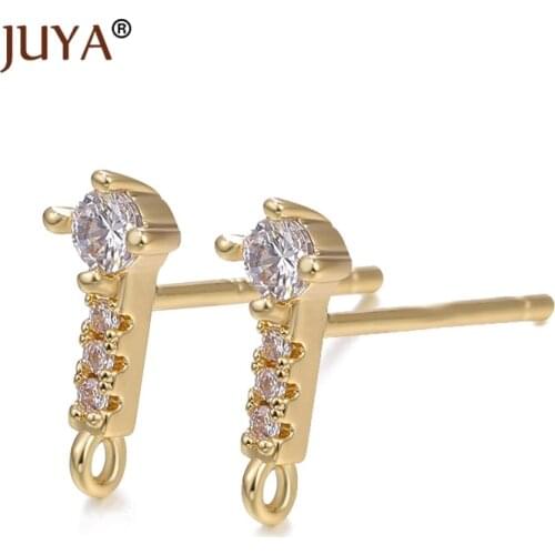 DIY Earring Making Accessories Plated 14 K Real gold with Zircon Bar Shape Stud Earrings Hooks Findings Handmade Jewelry Craft