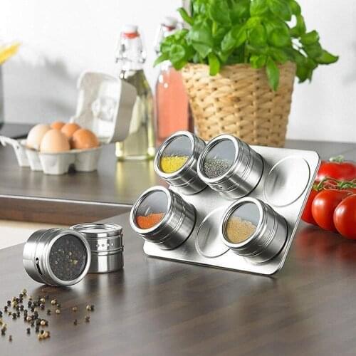 Magnetic Spice Jar with Spice Holder Stainless Steel Spice Jar Spice Storage Tank Canned Pepper Sauce Jar Shake Flask 6 Pack