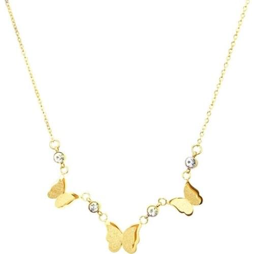 316L Stainless Steel New Fashion Upscale Jewelry 3 Butterfly 2 Layer Zircon Charms Chain Choker Necklaces Pendants For Women