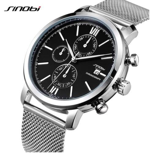 SINOBI Mens Watch Waterproof Sport Watch Men Watch Stainless Steel Wrist watches Clock saat relogio masculino erkek kol saati