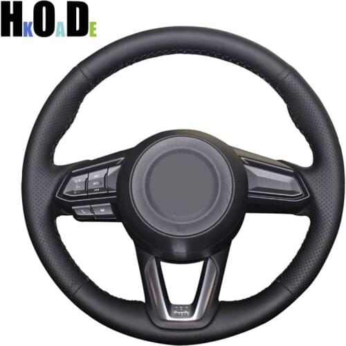 Black Artificial Leather Hand-stitched Car Steering Wheel Cover for Mazda 3 Axela 2017-2018 Mazda 6 Atenza CX-3 CX-5 CX-9