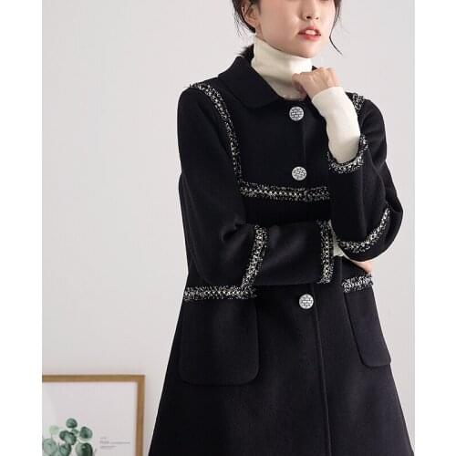 Long Black Coat Female Jacket 100% Wool Coat Women Spring Autumn Coats Vintage Overcoat Abrigos Mujer Elegante 2020 8802 KJ6056