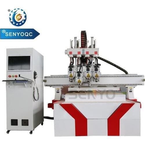 SENYOCNC automatic feeding materials and wheel device 4 head cnc router with air cylinder for wood cabinet