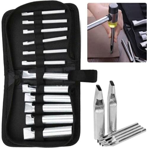 Imzay 12 PCS Leather Craft Hole Punch Set Oval Shape Hollow Belt Watch Banding Gasket Flat Hole Punch Tools