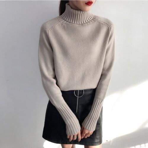 Cashmere Turtleneck Sweater Women Pullover High Elasticity Knitted Loose Jumper Autumn Winter Basic Female short Sweater truien