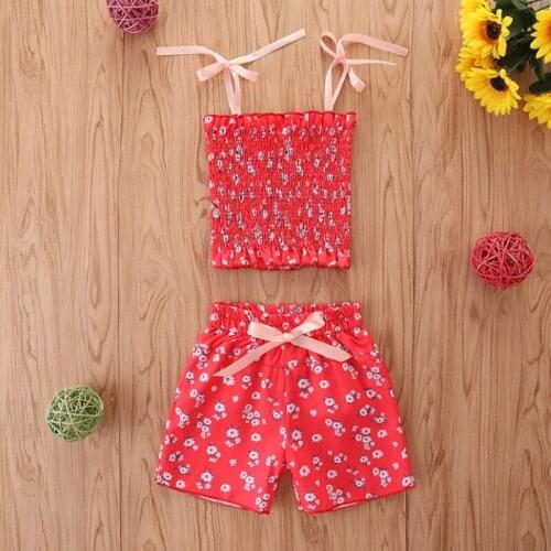 Baby Camisole + Shorts, Sling Flower Printing with Bow Decoration Cool Summer Clothing Summer 2021 Baby Girls Sets