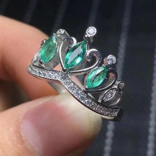 Fashion grace crown Natural green emerald Ring 925 Sterling Silver party fine gift Jewelry king crown