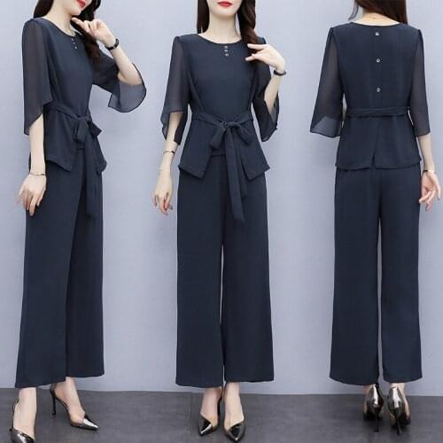 Summer Temperament Wide Leg Pants Two Piece Set Fashion Survetement Femme 2 Piece Year-old Female Costume Clothes For Women