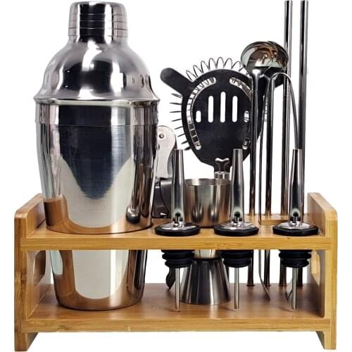 Bartender Kit， 13-Piece Cocktail Shaker Set Bamboo Stand， For Mixed Drinks Martini Home Bar Tools Set Stainless Steel