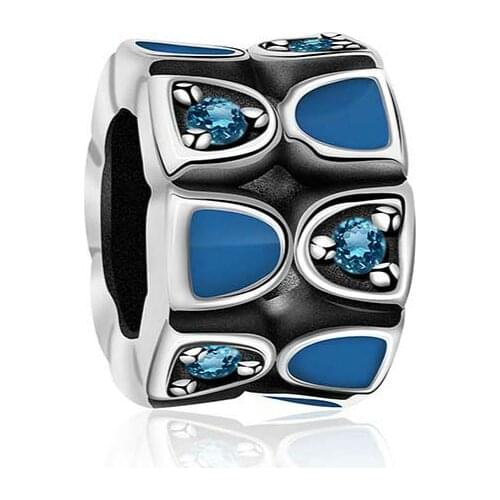 2019 NEW 100% 925 Sterling Silver Sapphire Simple Geometric Spacer Charm Suitable DIY Bracelet Women Jewelry Gift 1281-1300