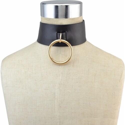 Idealway New Arrival Gothic Black Blue Purple Leather Choker Necklace Gold Alloy Round Pendant Adjustable Necklaces For Women