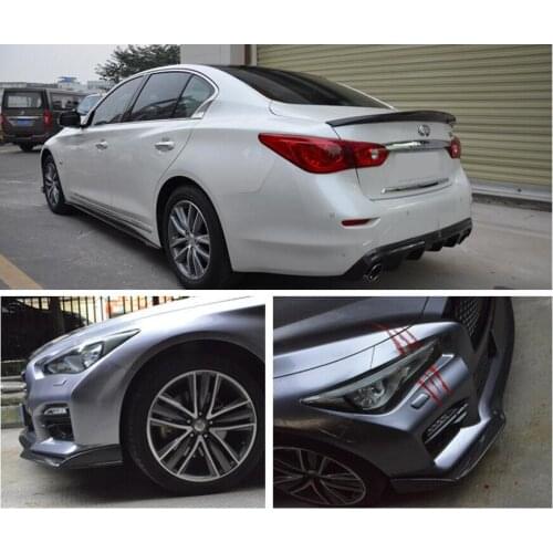 CARBON FIBER FRONT HEADLIGH LIP SPLITTERS REAR SPOILER TRUNK BUMPER DIFFUSER SIDE SKIRT FITS FOR INFINITI Q50 2014-2017