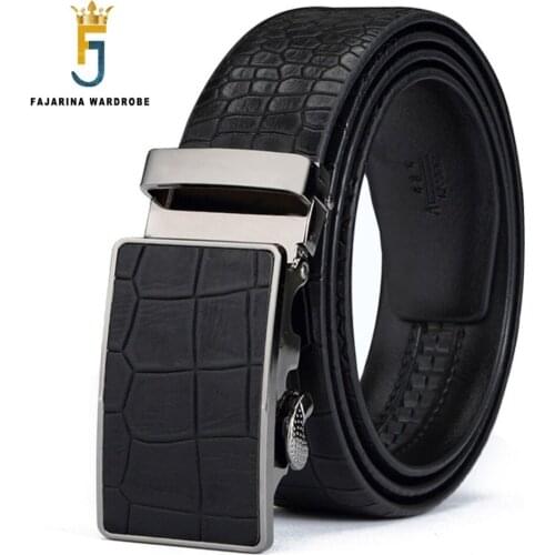 FAJARINA Quality Mens Cowhide Crackle Pattern Genuine Leather Automatic Blue Belts Mens 3.5cm Width Belts for Men N17FJ133