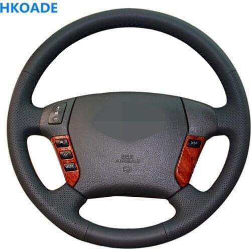 DIY Black Artificial Leather Hand-stitched Anti-slip sweat Car Steering Wheel Covers Wrap for Toyota Crown 2005-2009