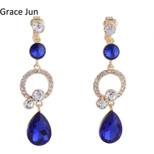 12 Colors Choose Rhinestone Crystal Hollow-out Water Drop Shape Clip on Earrings Without Piercing for Women No Ear Hole Earrings