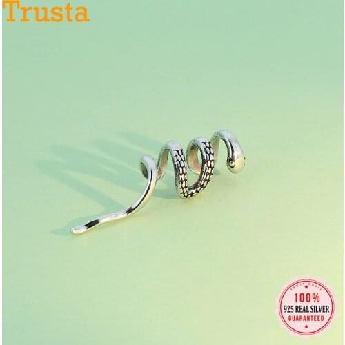 Trusta 100% 925 Sterling Thai Silver Snake Ear Cuff Clip On Earrings Women Fashion Girl Without Piercing Earings Jewelry DS1190