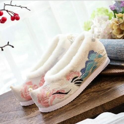 Spring Autumn National Style New Retro Height Increasing Embroider Shallow Slip-On Women Pumps Winter Ladies Cotton Shoes 200925