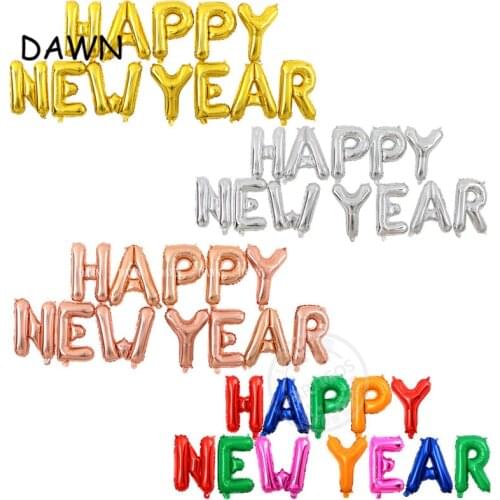 4 styles "Happy New Year Letter Balloons" Celebrate New Year Decorations Golden Silver Rose Gold Multicolor Foil Balloon Party