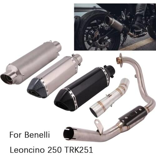 Full Exhaust System for Benelli Leoncino 250 TRK251 Motorcycle Exhaust Pipe Header Middle Link Pipe Slip On 51mm Muffler Escapes