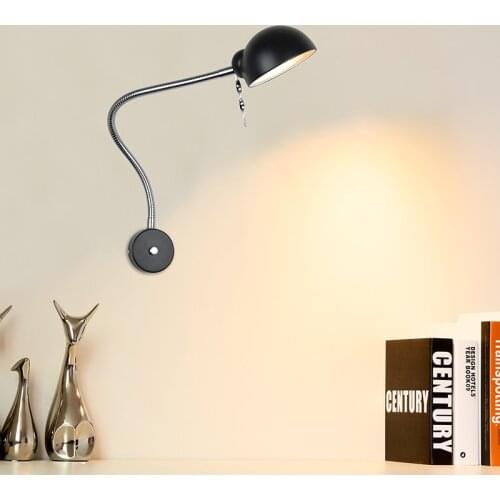 Modern Industrial Retro Adjustable Swing Arm Wrought Iron White/Black/Silvery Painted Wall Sconce LED Wall lamp for Reading Room
