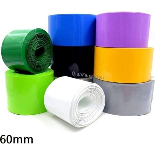 PVC Heat Shrink Tube 60mm Width Blue Multicolor Shrinkable Cable Sleeve Sheath Pack Cover for 18650 Lithium Battery Film Wrap