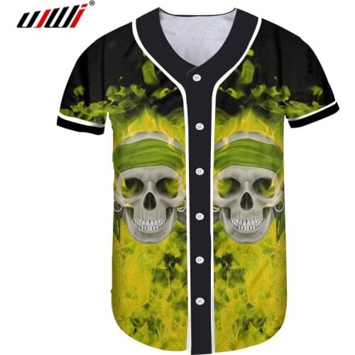 UJWI Street Style Hipater Baseball Shirt Mens Green Flame Skulls Man Tshirt 3D Printed Trend High Quality T-shirt Suppliers