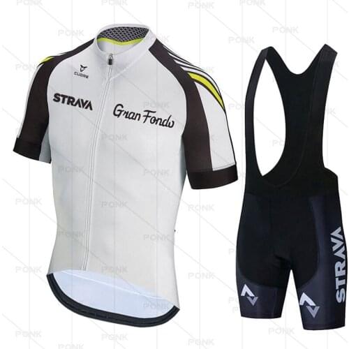 STRAVA Pro Team Uniform Bike Jersey Set Cycling Clothing for Men Breathable Anti-UV Bicycle Short Sleeve Bib Pants MTB Suit