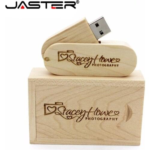 JASTER 1PCS free custom logo rotatable Wooden usb+box USB Flash Drive pendrive 8GB 16G 32GB U disk photography wedding gift