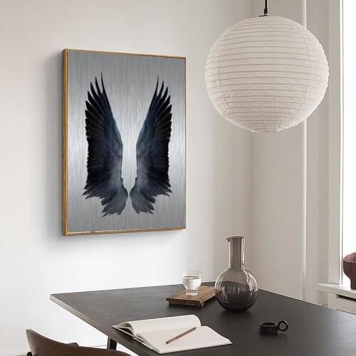 WANGART Modern Black Wings Poster Pictures Abstract Feather Painting Wall Art For Living Room Home Decor Posters And Prints