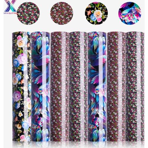 XINFANGXIU HTV Free shipping 25x150cm Vinyl Pattern Color PU Heat Transfer Vinyl Heat Cricut Press Machine T-shirt Iron on HTV