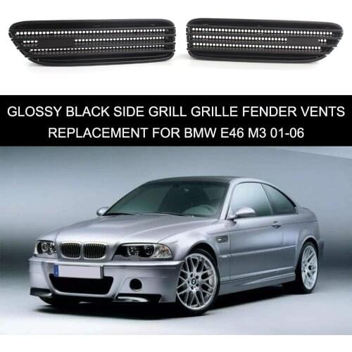 Glossy Black Side Grill Grille Fender Vents Replacement for BMW E46 M3 01-06
