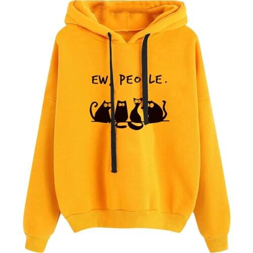 Kawaii Cat Printed Hoodie Female Korean Fleece Long Sleeve Sweatshirts Blouse Casual Loose Round Neck Hooded Pullover Streetwear