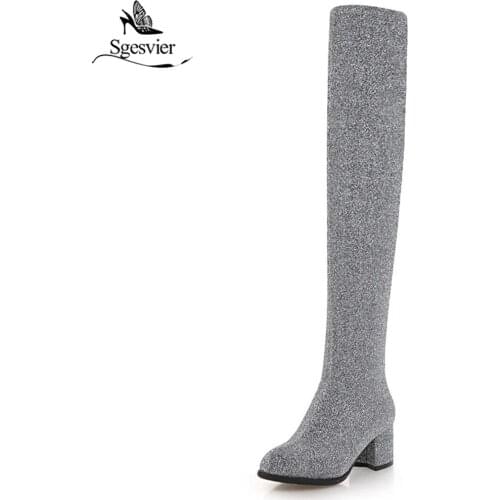 Sgesvier Size 32-43 Women Over Knee High Heel Snow Boots Women Warm Fur Long Elastic Boots Winter Shoes Woman Footwears OX664
