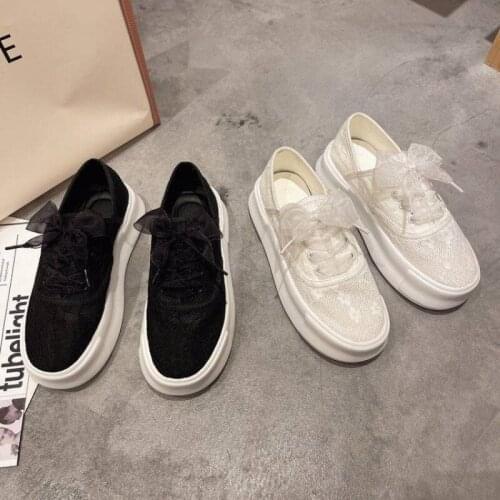 2021 Spring New Two-Way White Shoes for Women Fashion Mesh Lace Hollow Platform Casual Pumps Women
