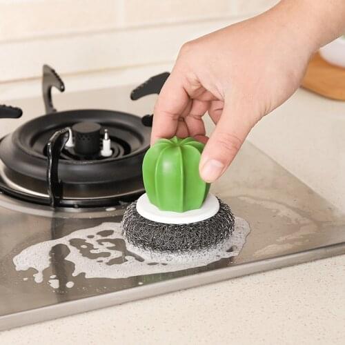 1pcs Decontamination Ball Pot Brush Kitchen Cleaning Brush Household With Handle Washing Cactus Pot Brush Home Tools Cocina