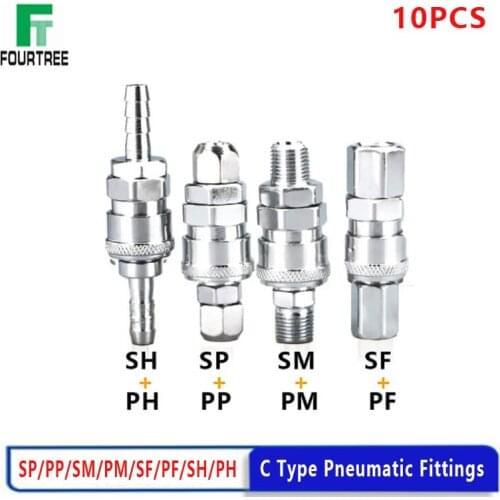 10PCS Pneumatic Fitting C Type Quick Connector High Pressure Coupling SP SF SH SM PP PF PH PM 20 30 40 Inch Thread (PT) Air Hose
