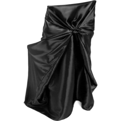 100Pcs Black Self Tie Satin Chair Cover For Universal Normal Chair For Wedding Party Banquet Free Shipping