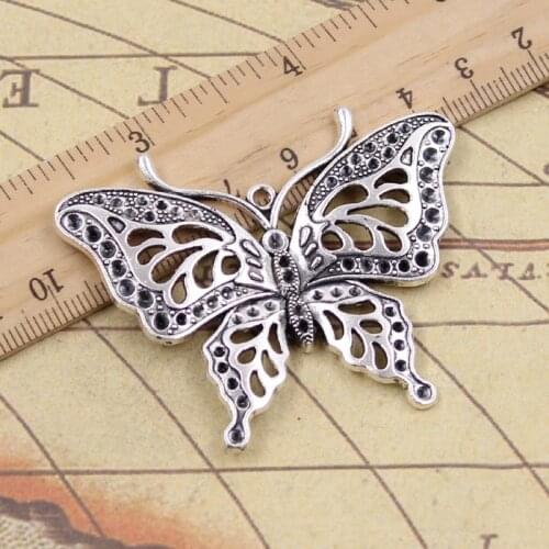 4pcs Charms Hollow Butterfly 60x48mm Tibetan Bronze Silver Color Pendants Crafts Making Finding Handmade Antique DIY Jewelry
