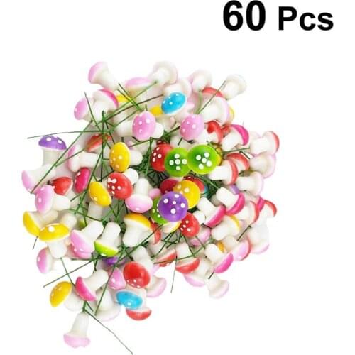60Pcs Miniature Mushroom Mini Mushroom Fairy Garden Colorful Mushrooms Size Mixed Color